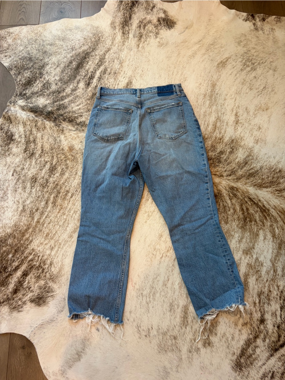 Abercrombie & Fitch Light Blue Straight Leg Jeans with Frayed Hem